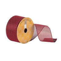 View 2.5" x 10Yd Burgundy Mesh Woven Dupion Wired Ribbon