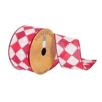 Vickerman 2.5" x 10Yd Red / White Stitched Diamond Wired Ribbon