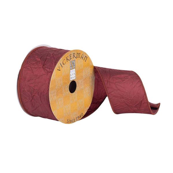 2.5" x 10Yd Burgundy Crushed Woven Dupion Wired Ribbon