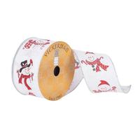 Vickerman 2.5" x 10Yd White Winter Snowman Wired Ribbon