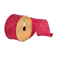 Vickerman 2.5" x 10Yd Red Woven Floral Dupion Wired Ribbon