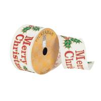 Vickerman 2.5" x 10Yd Ivory / Red Merry Xmas Typography Wired Ribbon