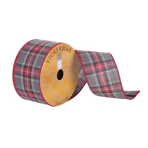2.5" x 10Yd Red / Gray Plaid Wired Ribbon