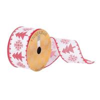 Vickerman 2.5" x 10Yd White / Red Tree / Snowflake Wired Ribbon