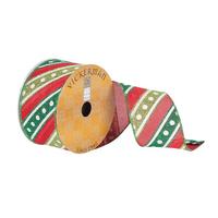 Vickerman 2.5" x 10Yd Red / Green / White Stripe / Dots Print Wired Ribbon