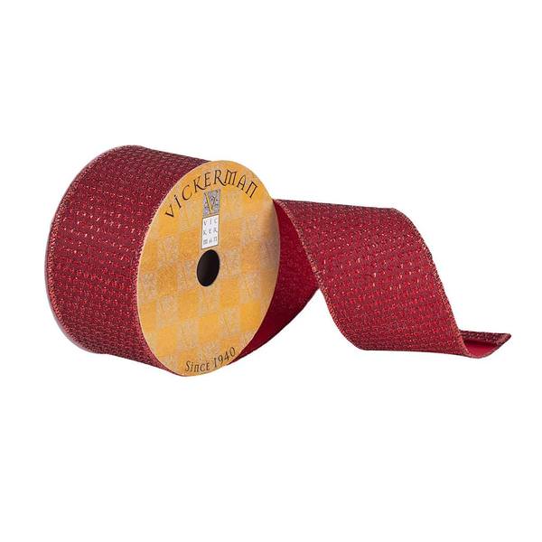 2.5" x 10Yd Red Woven Dot Dupion Wired Ribbon