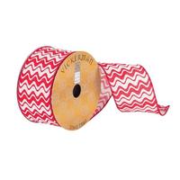 Vickerman 2.5" x 10Yd Red / White Woven Wave Pattern Wired Ribbon