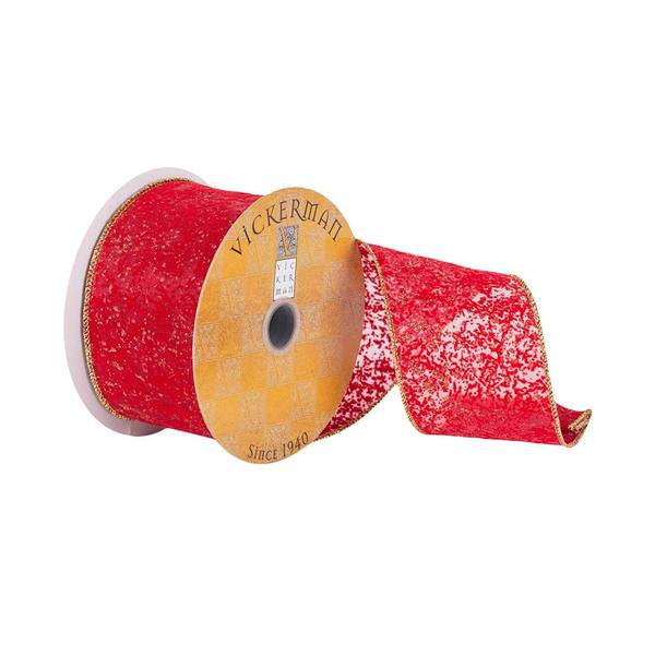 2.5" x 10Yd Red Stamped Watermark Dupion Wired Ribbon