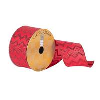 Vickerman 2.5" x 10Yd Red Glitter Pointed Waves Wired Ribbon