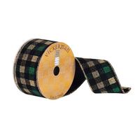 Vickerman 2.5" x 10Yd Black / Gold / Green Plaid Wired Ribbon