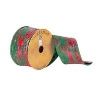 Vickerman 2.5" x 10Yd Green Pressed Metallic Red Wired Ribbon