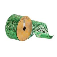 Vickerman 2.5" x 10Yd Green Sequin Woven Dupion Wired Ribbon