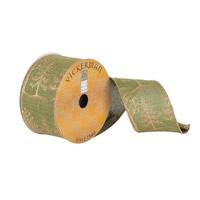 Vickerman 2.5" x 10Yd Green Woven Gold Glitter Tree Pattern Wired Ribbon