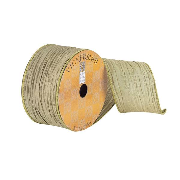 2.5" x 10Yd Green Woven Textured Dupion Wired Ribbon
