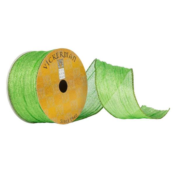2.5" x 10Yd Green Shimmer Woven Dupion Wired Ribbon