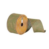 Vickerman 2.5" x 10Yd Green with Gold Glitter Pine Needle Wired Ribbon