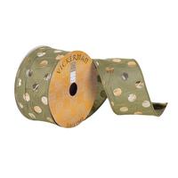 Vickerman 2.5" x 10Yd Olive Crushed Ribbon with Gold Metallic Dots Wired Ribbon
