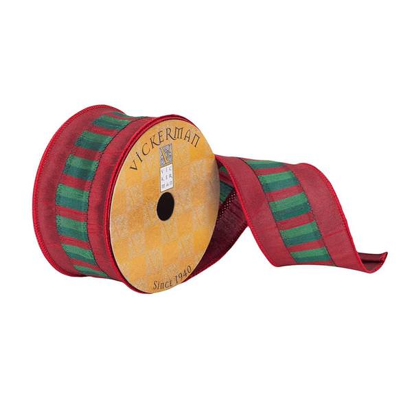 2.5" x 10Yd Red with Red and Green Block Center Wired Ribbon