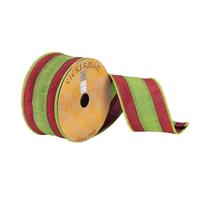 Vickerman 2.5" x 10Yd Red / Green Striped Dupion Wired Ribbon