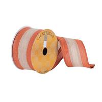 Vickerman 2.5" x 10Yd Orange / Natural Striped Dupion Wired Ribbon