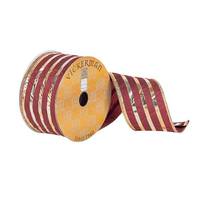 Vickerman 2.5" x 10Yd Burgundy / Gold Striped Dupion Wired Ribbon