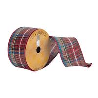 Vickerman 2.5" x 10Yd Red / Green / Blue / White / Yellow Plaid Wired Ribbon