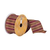 Vickerman 2.5" x 10Yd Burgundy / Olive / Gold Striped Wired Ribbon