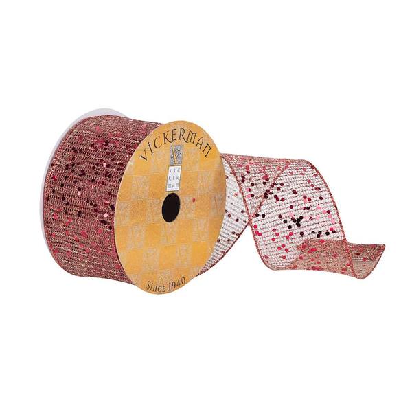 2.5" x 10Yd Red Sequin Woven Dupion Ribbon