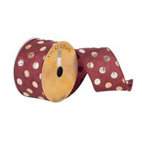 Vickerman 2.5" x 10Yd Burgundy / Gold Metallic Dots Wired Edge Ribbon
