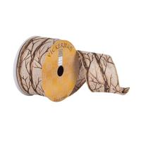 Vickerman 2.5" x 10Yd Natural Dupion Brown Branches Pattern Wired Edge Ribbon