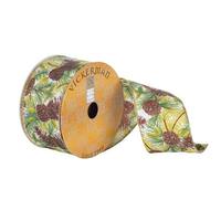 Vickerman 2.5" x 10Yd Green / Brown Pinecones / Pine Tree Pattern Ribbon