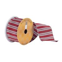 Vickerman 2.5" x 10Yd Red / Silver Striped Dupion Ribbon
