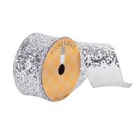 Vickerman 2.5" x 10Yd Silver Sequin Woven Dupion Ribbon