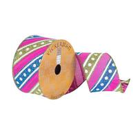 Vickerman 2.5" x 10Yd Fuchsia / Blue / Green Stripes / Dots Pattern Ribbon