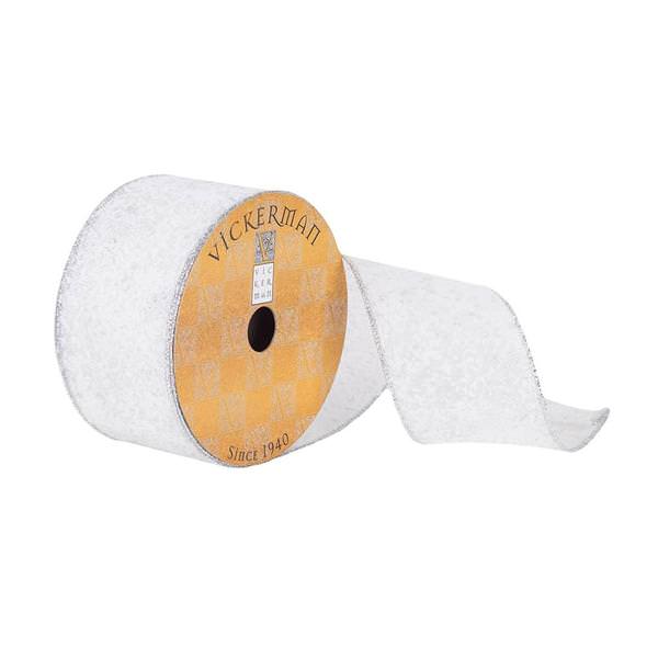 2.5" x 10Yd Silver Stamped Watermark with Glitter Ribbon