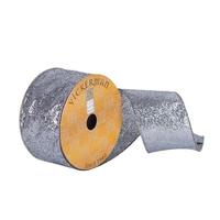 Vickerman 2.5" x 10Yd Pewter Glitter Woven Dupion Ribbon