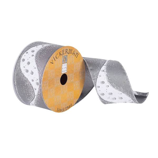 2.5" x 10Yd Pewter / White Paisley Swirl Ribbon