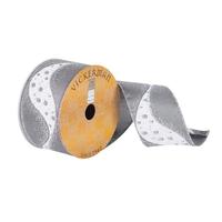 Vickerman 2.5" x 10Yd Pewter / White Paisley Swirl Ribbon