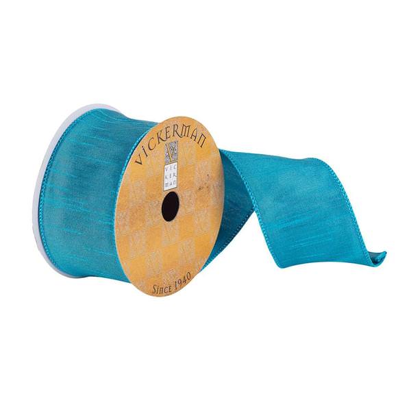 2.5" x 10Yd Turquoise Woven Dupion Ribbon