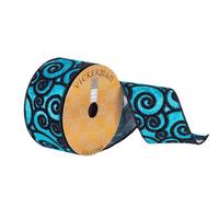 Vickerman 2.5" x 10Yd Turquoise / Black Velvet Swirl Ribbon