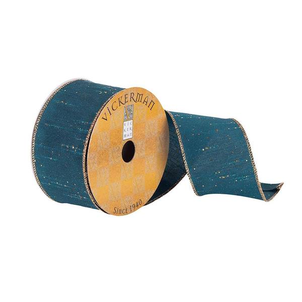 2.5" x 10Yd Teal Dupion Gold Flecks Ribbon