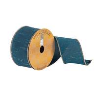 Vickerman 2.5" x 10Yd Teal Dupion Gold Flecks Ribbon