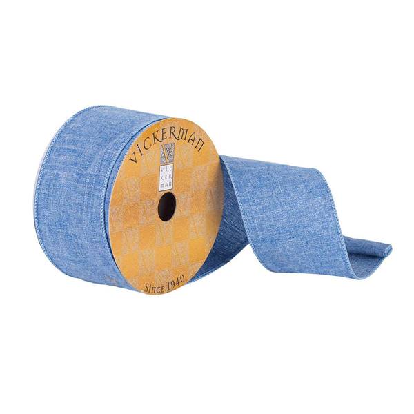 2.5" x 10Yd Forever Blue Woven Dupion Ribbon