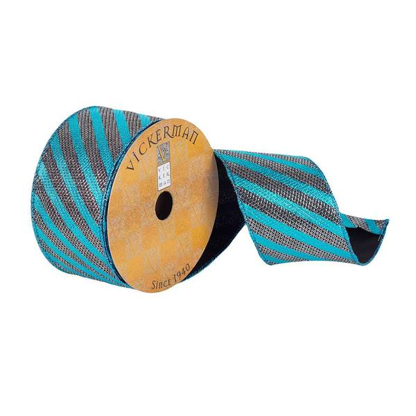 2.5" x 10Yd Turquoise/Pewter Rivet Stripes Ribbon