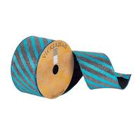 View 2.5" x 10Yd Turquoise/Pewter Rivet Stripes Ribbon