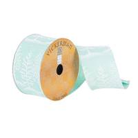Vickerman 2.5" x 10Yd Turquoise Dupion with White Snow and Trees Ribbon