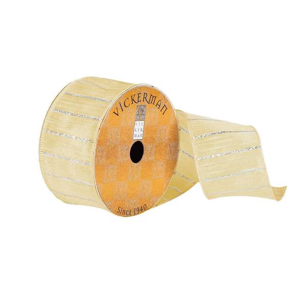2.5" x 10Yd White Dupion Silver Shimmer Ribbon