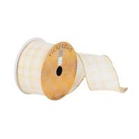 Vickerman 2.5" x 10Yd Ivory / Lemon Plaid Dupion Ribbon