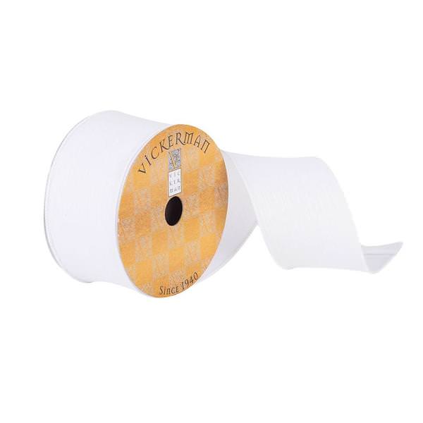 2.5" x 10Yd White Woven Stripe Dupion Ribbon