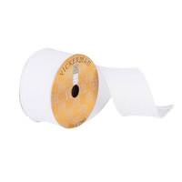 Vickerman 2.5" x 10Yd White Woven Stripe Dupion Ribbon